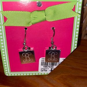 Mud Pie silver letter “B” earrings; NWT